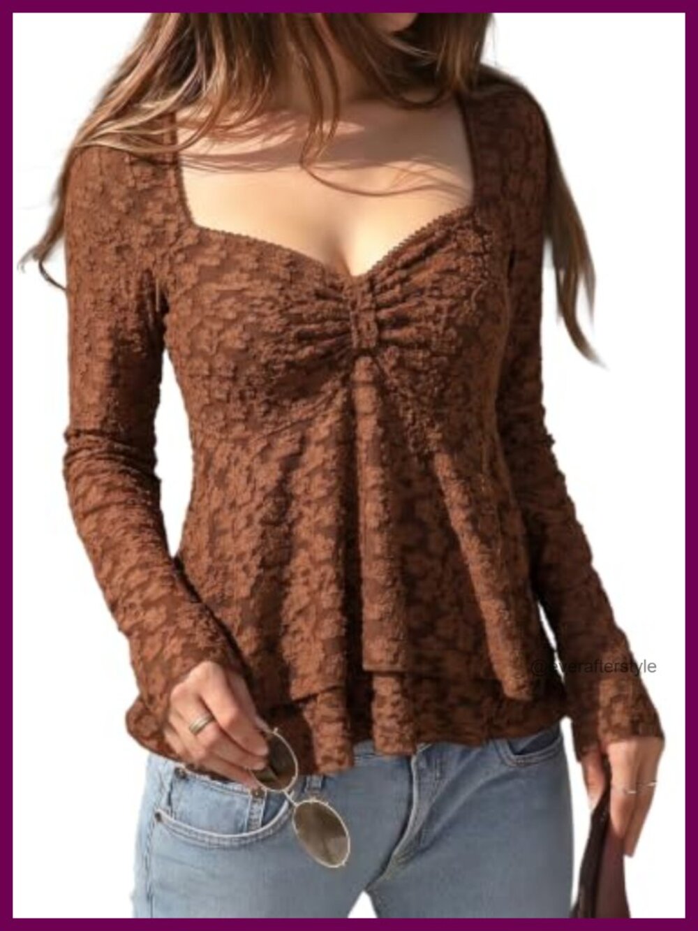 Lace Peplum Top Square Neck Long Sleeve Blouse